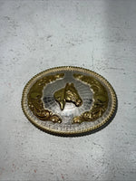 New Women’s Justin Gold Silver Horse Head belt Buckle. F-9