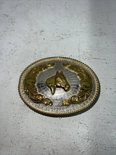New Women’s Justin Gold Silver Horse Head belt Buckle. F-9