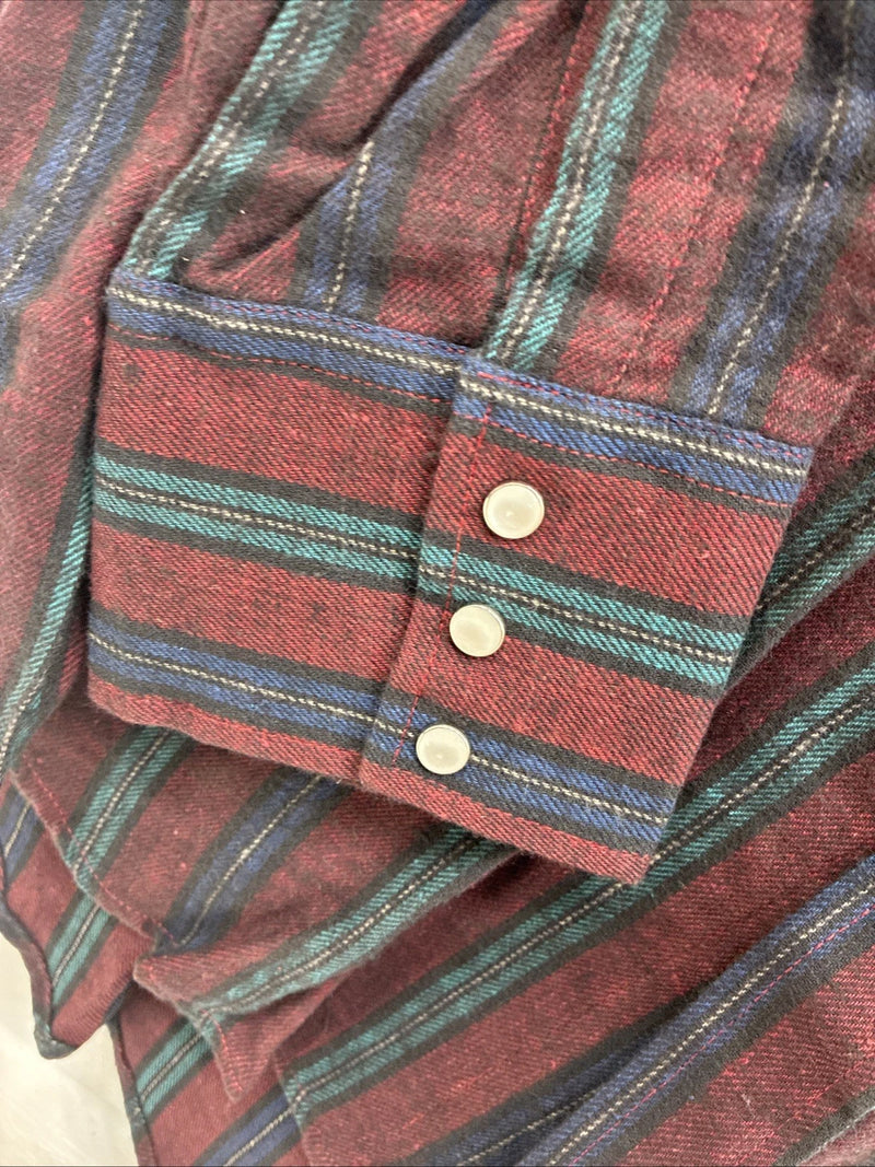 New Men’s ELY Cattleman Red Multicolor Stripe Long Sleeve Pearl Snap XL T-45