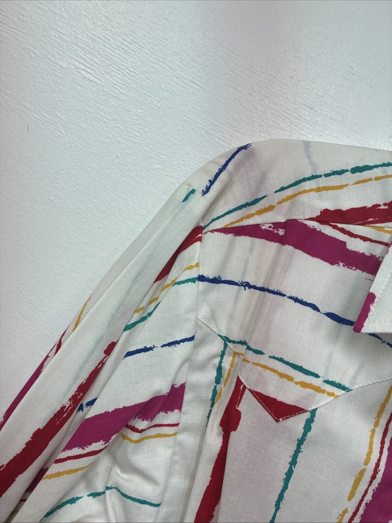 New Women’s H Bar C Multicolor Stripe Long Sleeve Pearl Snap Size 32 KK-41