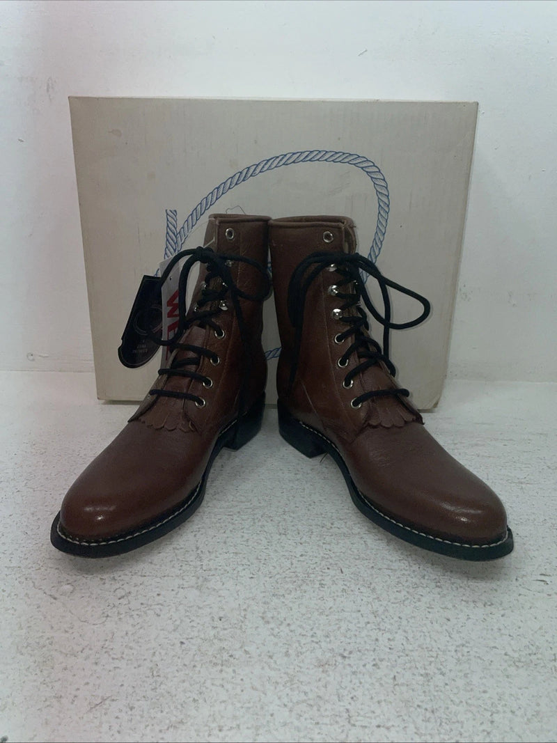 New Youth Brown Lace Up A Jama Product Cowboy Boots.  Y 5117 G 5.5 5 1/2. 2-136