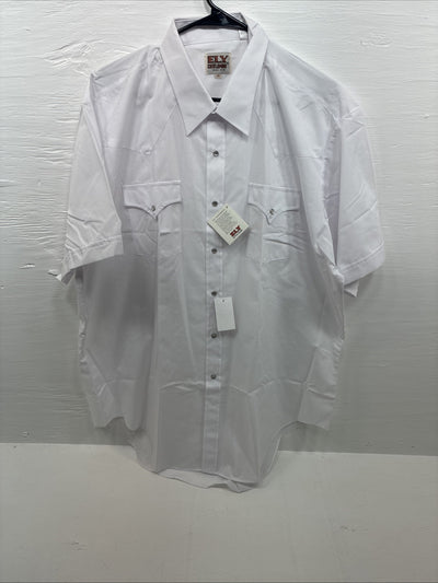 New Men’s ELY Cattleman White Short Sleeve Pearl Snap 18 2XL F-57