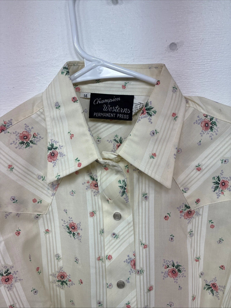 New Women’s Champion Western Yellow Floral Long Sleeve Pearl Snap 14 II-13