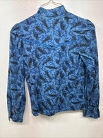 New Kids Blue Designed Long Sleeve Button Up Medium TT-45