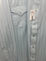 New Men’s White Horse Baby Blue Stripe Long Sleeve Pearl Snap 2XL H-49
