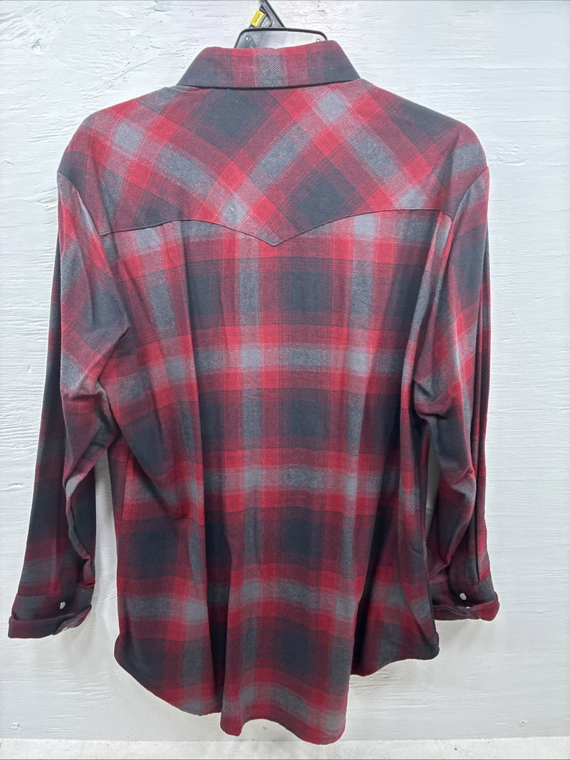 New Men’s ELY Cattleman Red Plaid Heavy Long Sleeve Pearl Snap Large CC-37