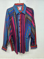 New Women’s H Bar C Multicolor Design Long Sleeve Button Up Size 14 MM-117 