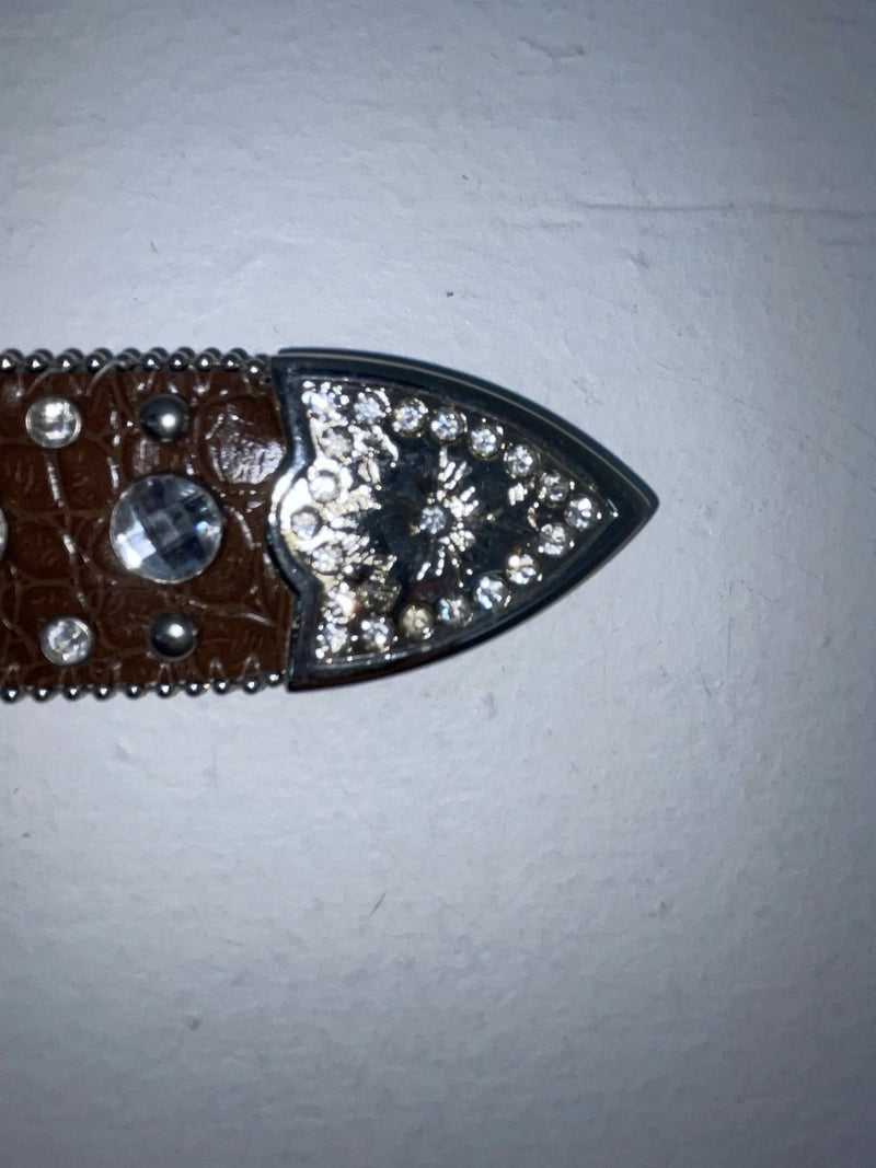New Brown Genuine Leather Nocona Silver Bling Cross L Belt #N3487402 Z-81