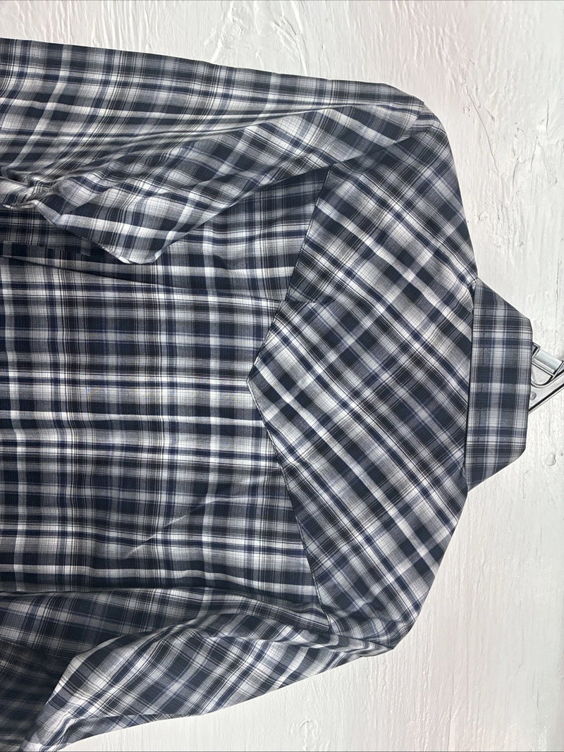 New Kids ELY Cattleman Black Plaid Long Sleeve Pearl Snap Size 14 DD-36