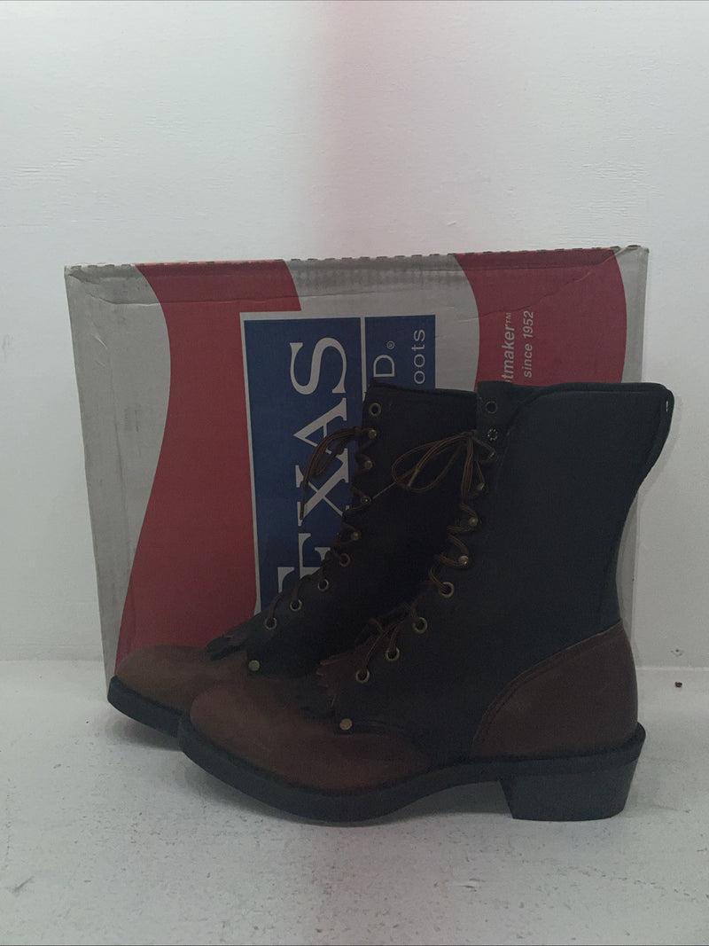 New Men’s Brown Lace Up Texas Brand Cowboy Boots. 4691 9.5 9 1/2 M. 6-108
