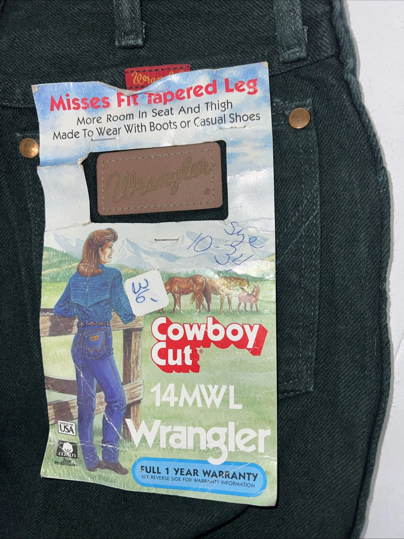 New Women’s Cowboy Cut Green Wrangler Denim Jeans. 10x34 I-7
