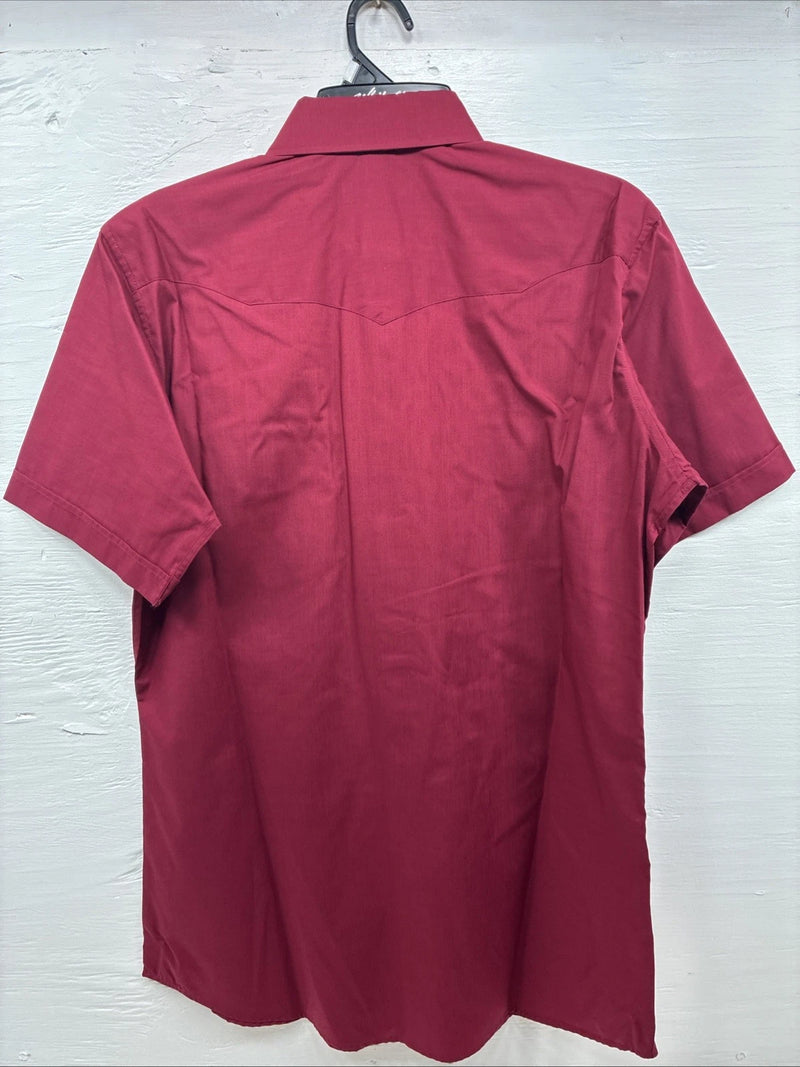 New Men’s White Horse Burgundy Short Sleeve Pearl Snap Large CC-44