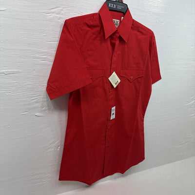 New Men’s ELY CattleMan Red short sleeve pearl snap 14.5 small B-72