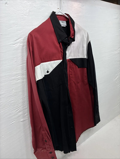 New Men’s Cowboy Threads Black Red White Long Sleeve Button Up Medium O-60