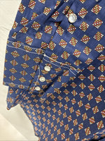 New Men’s Stockman Navy Blue Designed Long Sleeve Pearl Snap 15 Medium H-71