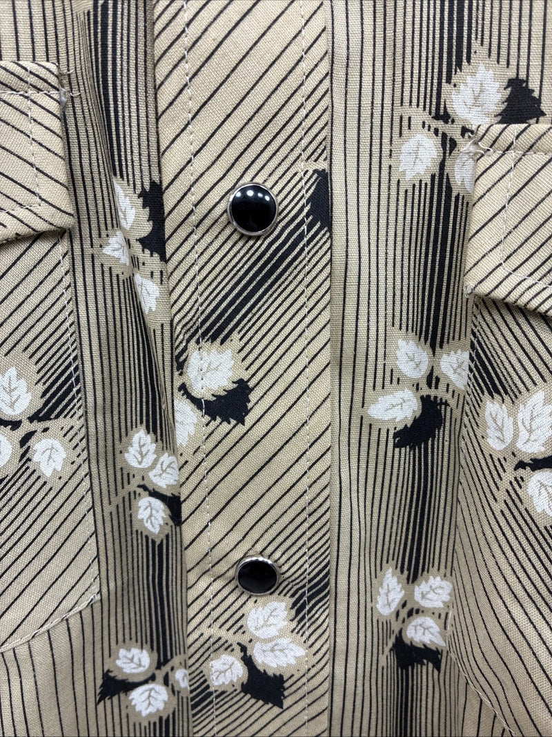 New Men’s ELY Plains Yellow Black Floral Long Sleeve Pearl Snap 15.5 Medium T-14