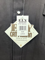 New Men’s ELY Cattleman Black Flag Design Long Sleeve Pearl Snap Large T-58
