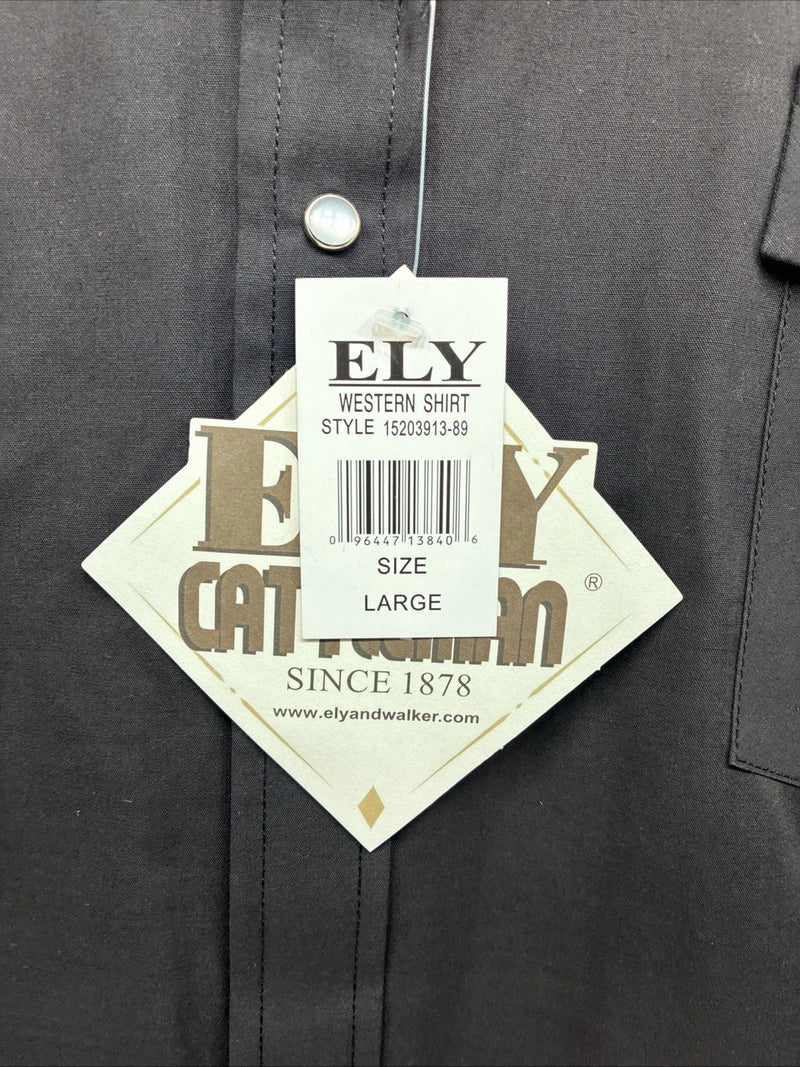 New Men’s ELY Cattleman Black Flag Design Long Sleeve Pearl Snap Large T-58