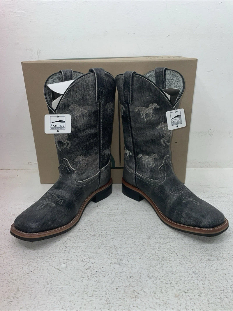 New Youth Black Smoky Mountain Cowboy Boots. 3881 Y 4. 22-74
