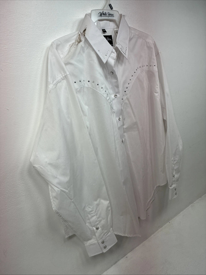 New Women’s White Horse White Gem Long Sleeve Pearl Snap 2XL GG-90