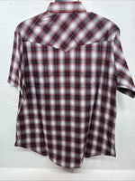 New Men’s ELY Cattleman Red Gray Plaid Short Sleeve Pearl Snap XL M-51