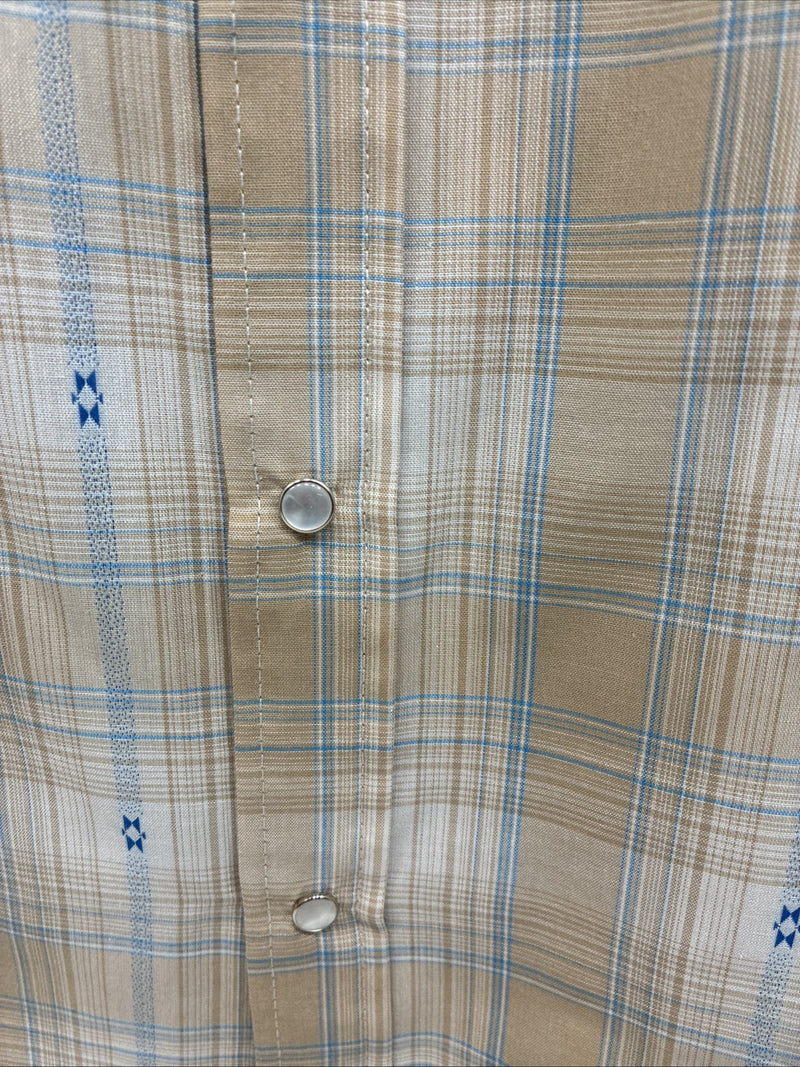 New Men’s ELY Cattleman Beige Flannel Design Long Sleeve Pearl Snap 2XL F-91