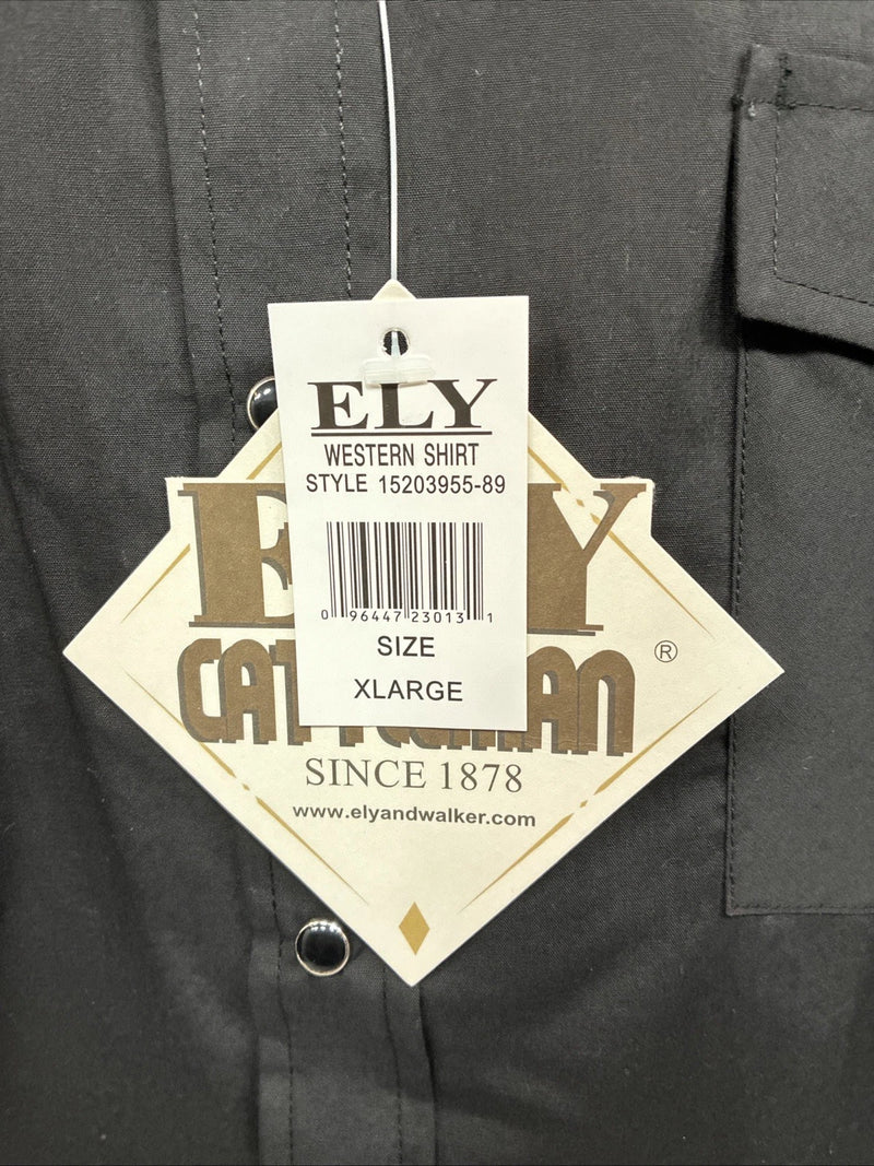 New Men’s ELY Cattleman Black Aztec Design Long Sleeve Pearl Snap XL O-67