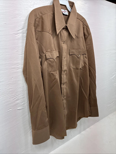 New Men’s Tem Tex Brown Long Sleeve Pearl Snap 17 X 34 XL O-79