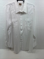 New Men’s ELY Cattleman White Long Sleeve Stripe Pearl Snap 18.5 X 36 2XL F-80