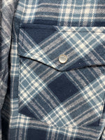 New Men’s White Horse Blue Plaid Long Sleeve Pearl Snap Large V-51