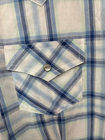 New Women’s Cumberland Blue Plaid Long Sleeve Pearl Snap Large GG-84