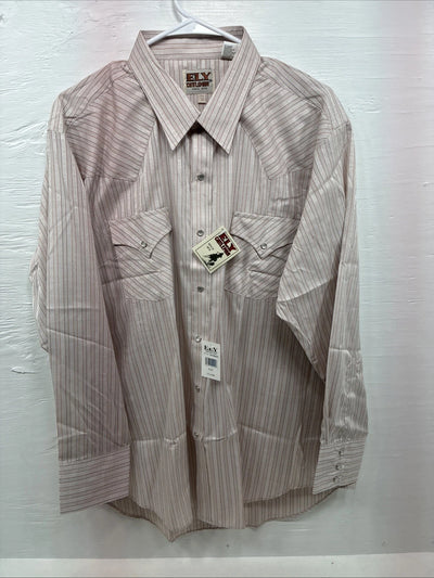 New Men’s ELY Cattleman Pink Stripe Long Sleeve Pearl Snap 17.5 X 34 XL T-31