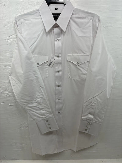 New Men’s White Horse White Simple Long Sleeve Pearl Snap Medium K-42