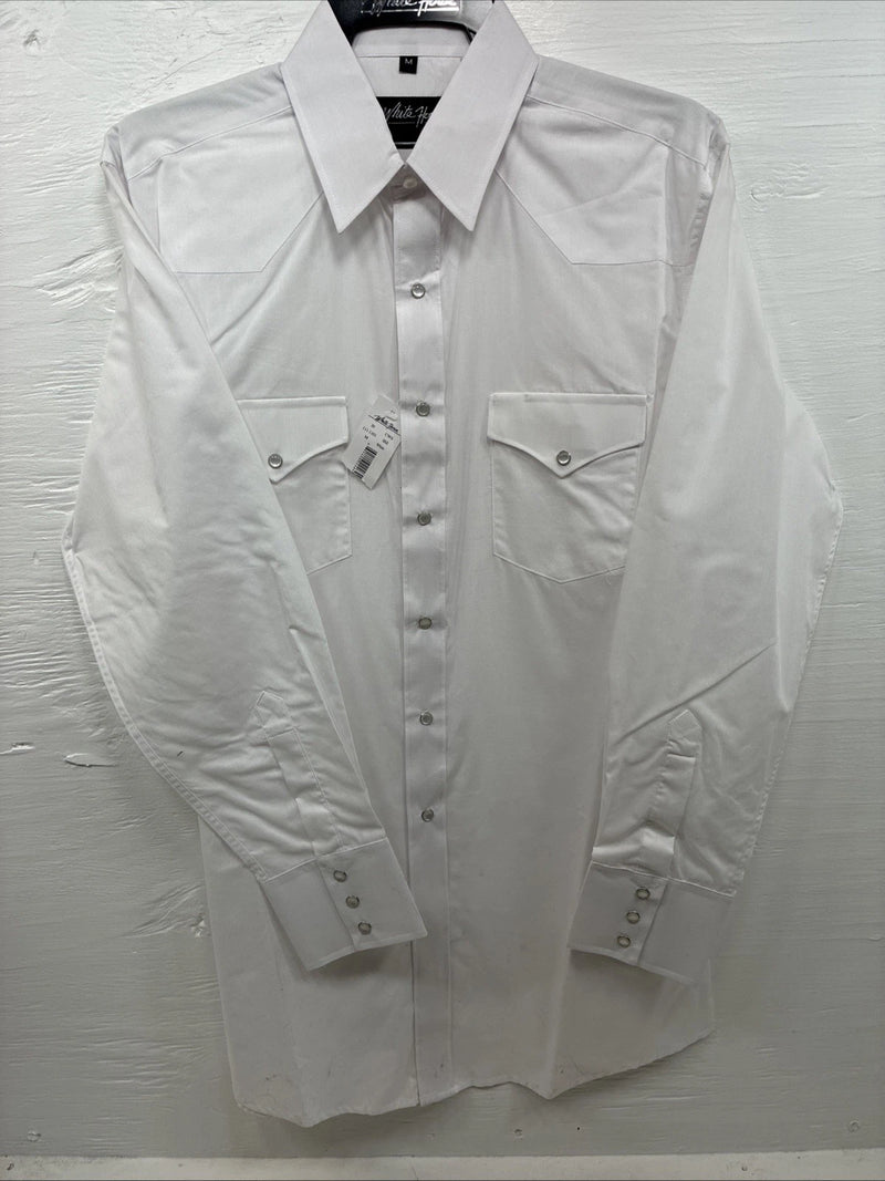 New Men’s White Horse White Simple Long Sleeve Pearl Snap Medium K-42