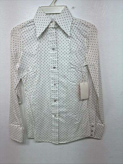 New Women’s Dickson Jenkins White Dottted Long Sleeve Pearl Snap Size 30 LL-92