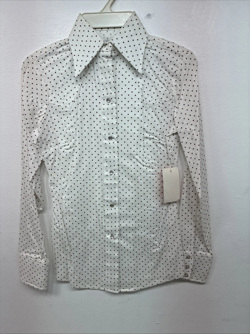 New Women’s Dickson Jenkins White Dottted Long Sleeve Pearl Snap Size 30 LL-92