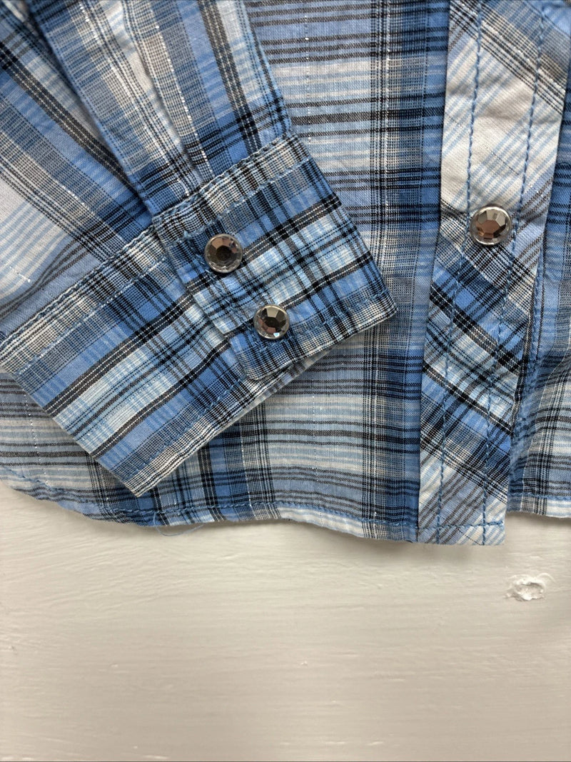 New Girls Cumberland Blue Plaid Long Sleeve Pearl Snap Medium DD-25