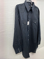 New Men’s White Horse Black Gray Stripe Long Sleeve Pearl Snap XL O-54