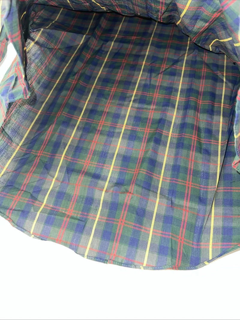 New Men’s ELY Plains Green Plaid Long Sleeve Pearl Snap Shirt 16x34 L P-74