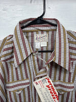 New Men’s Rock mount Multicolor Stripe Long Sleeve Pearl Snap 15.5 Medium AA-71