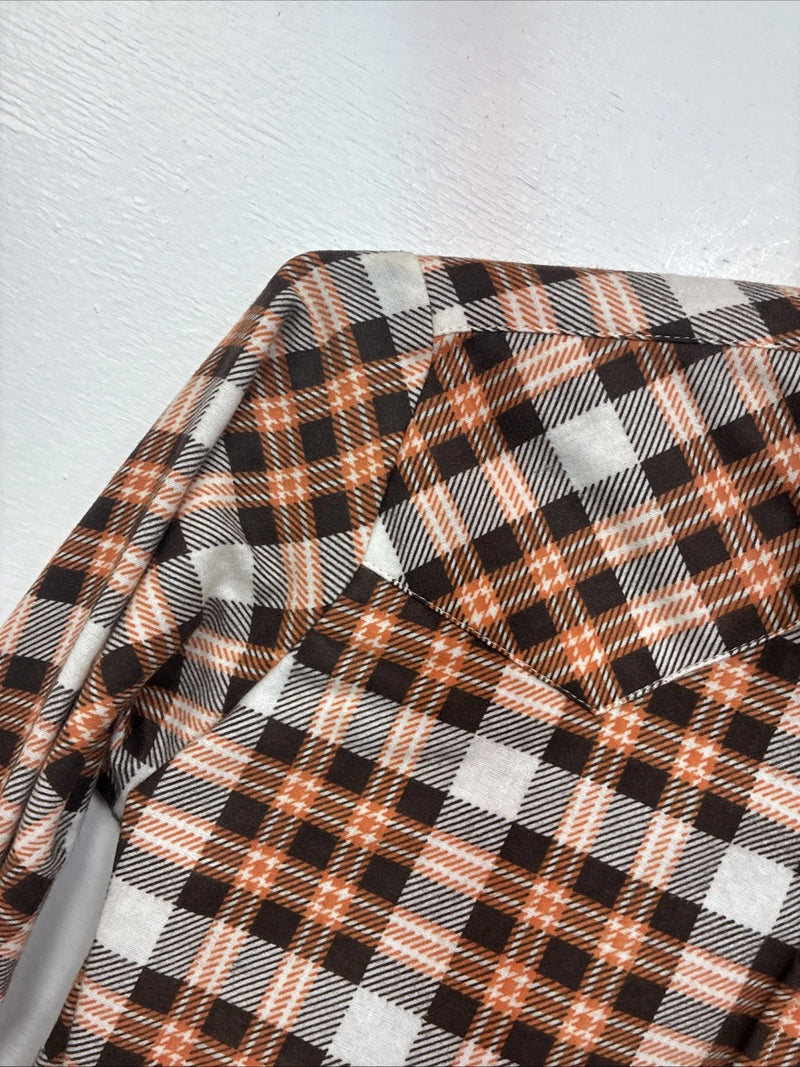 New Women’s Panhandle Slim Orange Plaid Long Sleeve Pearl Snap Size 30 KK-56