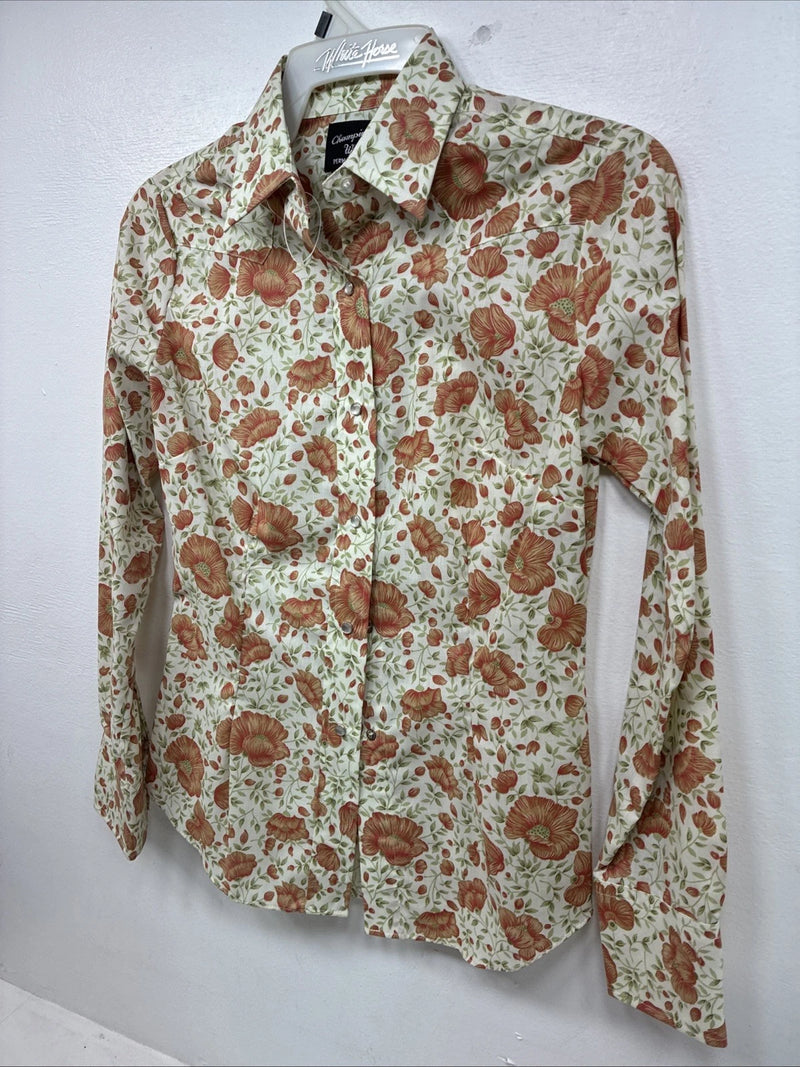 New Women’s Champion Western Floral Long Sleeve Pearl Snap Size 12 MM-46