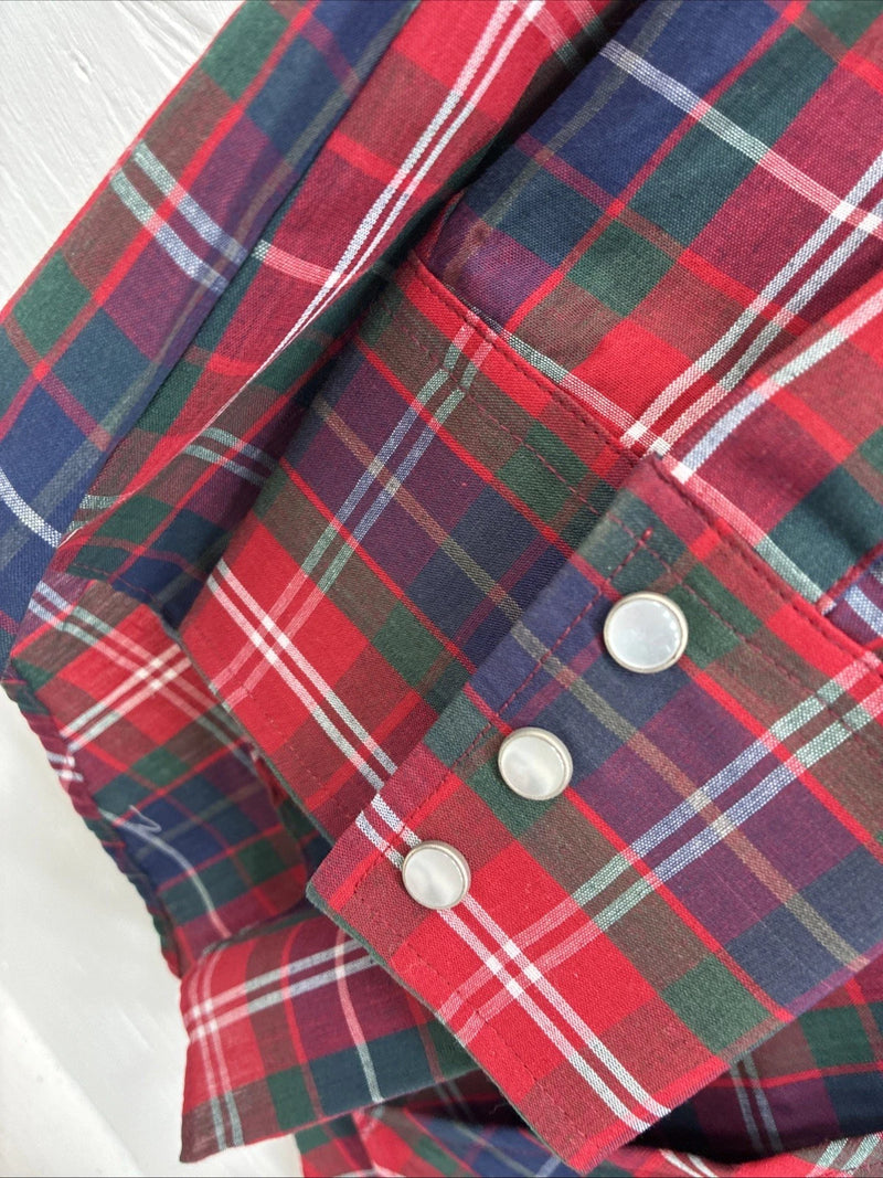 New Men’s ELY Plains Red Plaid Long Sleeve Pearl Snap 16.5 X 35 Large K-78