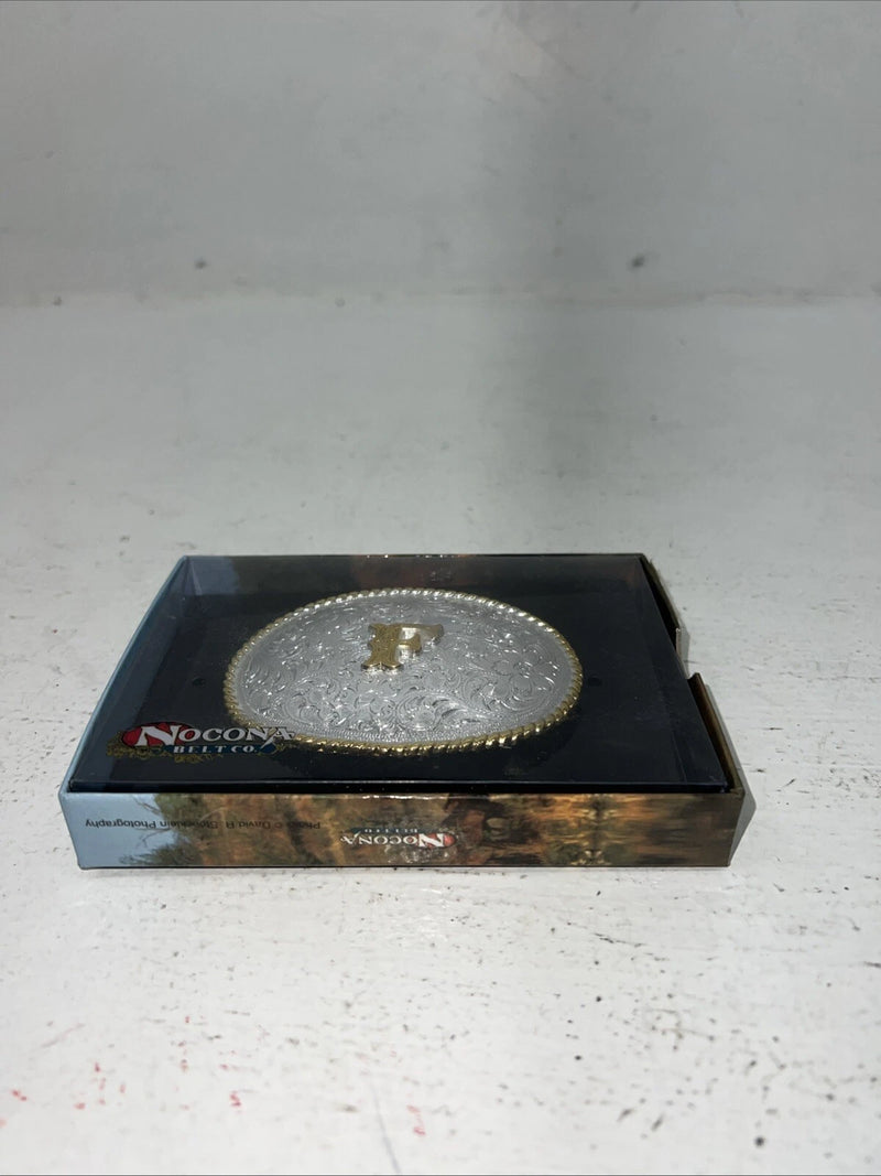 New Women’s Nocona Gold Silver “F” Belt Buckle. 37572-F A-116