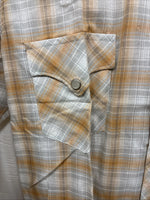 New Youths Karman Orange Gray Plaid Long Sleeve Pearl Snap Size 16 CC-66