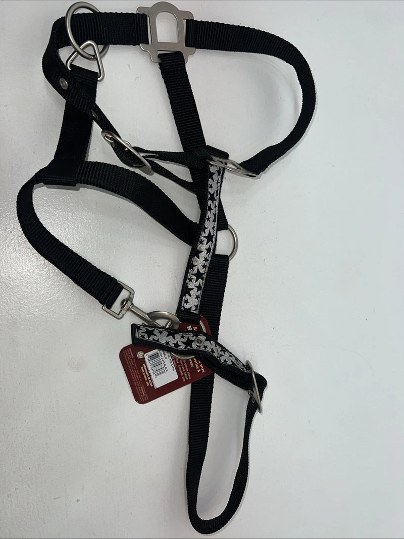 New Tough 1 Black Silver Nylon Star Full Horse Halter #50-2031 3C-7