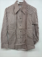 New Women’s Karman Brown Checker Long Sleeve Pearl Snap Size 36 MM-36