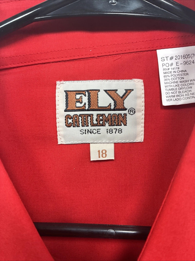 New Men’s ELY Cattleman Western Red Short Sleeve Pearl Snap 18 2XL X-7
