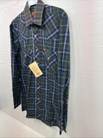 New Men’s ELY Plains Green Plaid Long Sleeve Pearl Snap 14.5 Small X-34