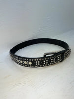 New Black Genuine Leather 3D Pearl And Silver Bling 34” Belt #6090 Z-119